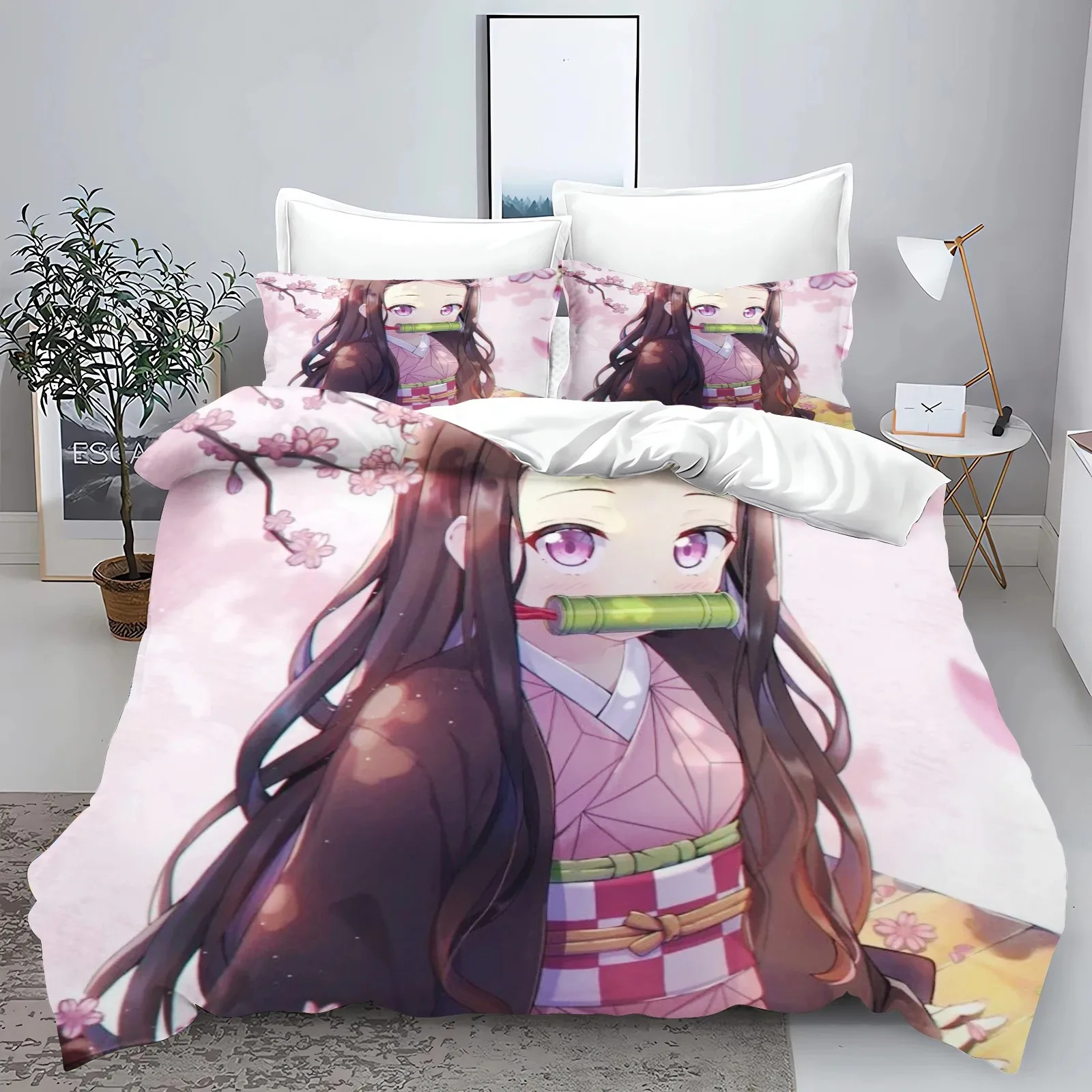 

Demon Slayer: Kimetsu no Yaiba kamado Nezuko Anime 100% Polyester Bedding Set Duvet Cover Set Printed Cartoon Home Decor