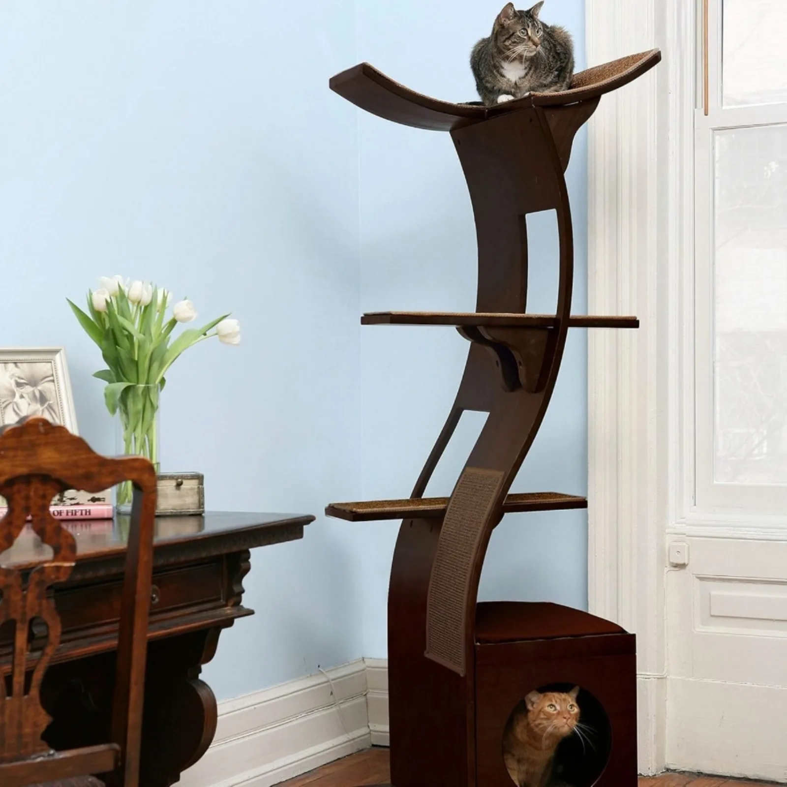 

US REFIN 69 Inch Tall Black Espresso Lotus Cat Tower