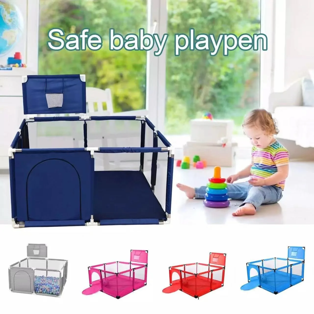 Indoor & Outdoor Baby Fence Baby Play Pen Playard Sturdy Safety Baby Playpen with Soft Breathable Mesh Kids Fence Dry Balls Pool