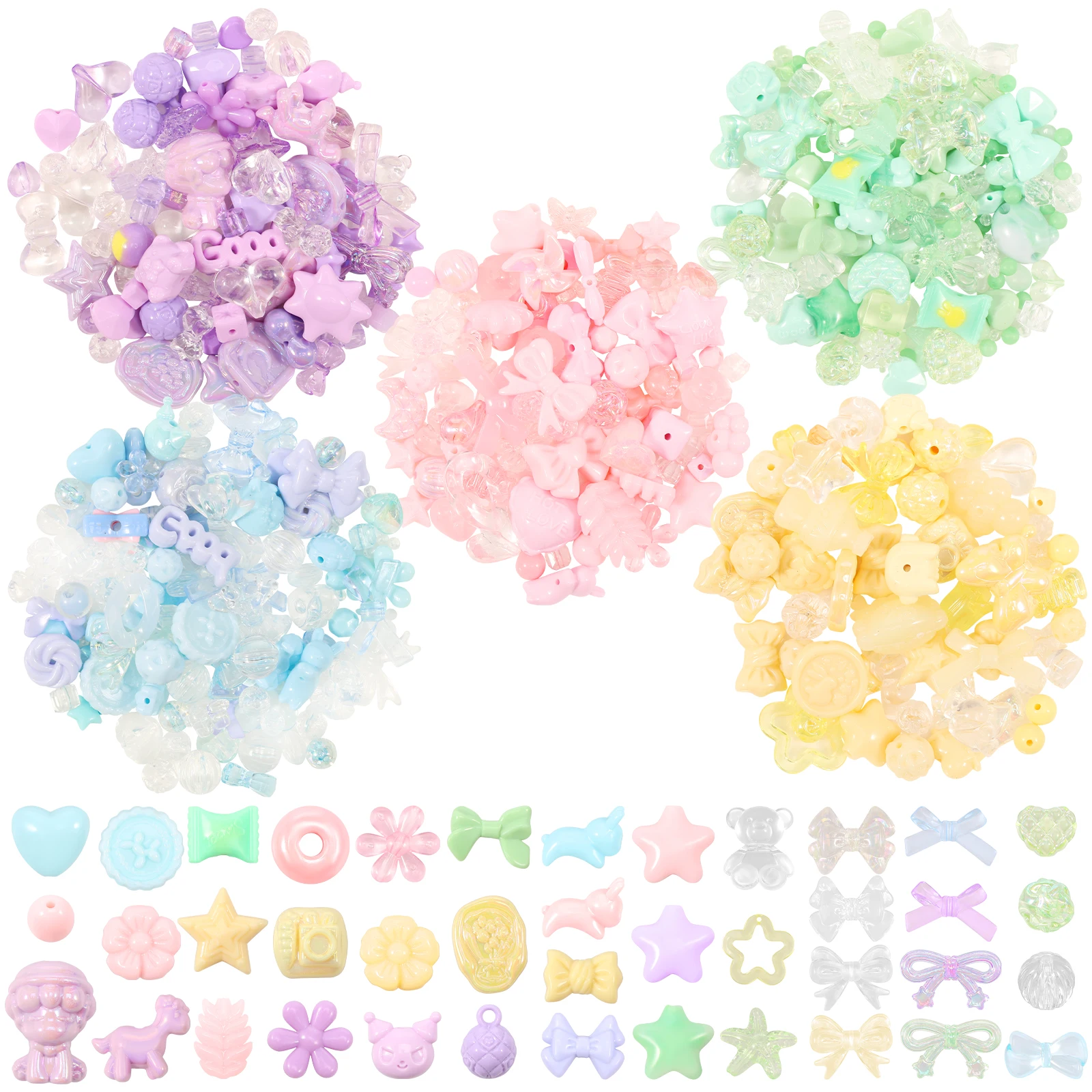 

Acrylic Beads for Bracelet Making Cute Round Square Bow Acrylic Beads Multiple Colors for Jewelry Making DIY Necklace Keychain