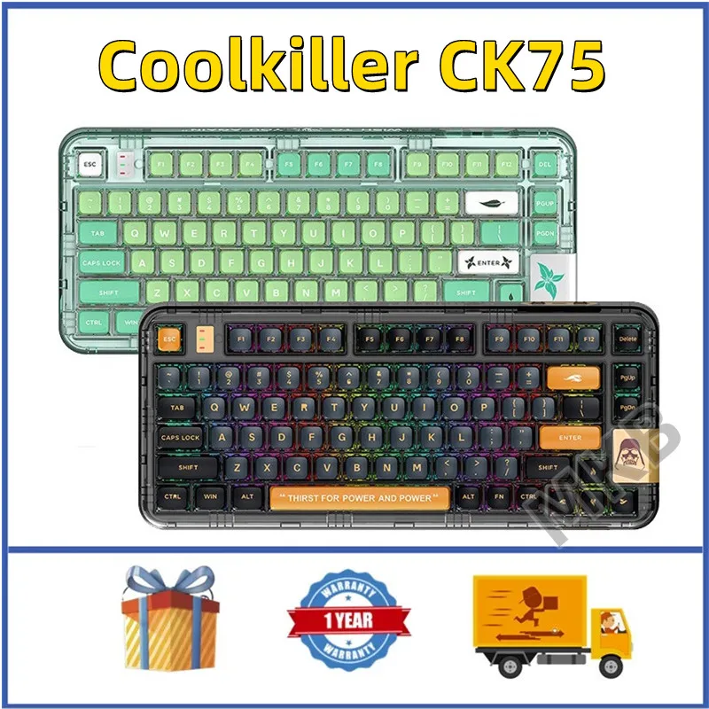 CoolKiller-Clavier mécanique sans fil avec joint Knight Peach, boîtier translucide, échangeable à chaud, Bluetooth, CK75, vert menthe, noir, 2.4g