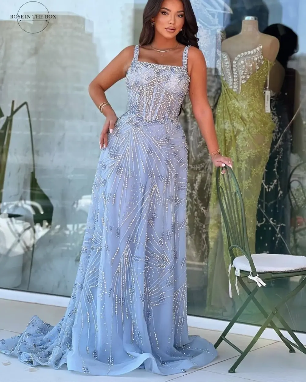 

ROSEINTHEBOX Вечерние платья с блестками на тонких бретельках для сексуальных женщин, вечерние платья русалки فساتين سهرة, расшитые бисером платья
