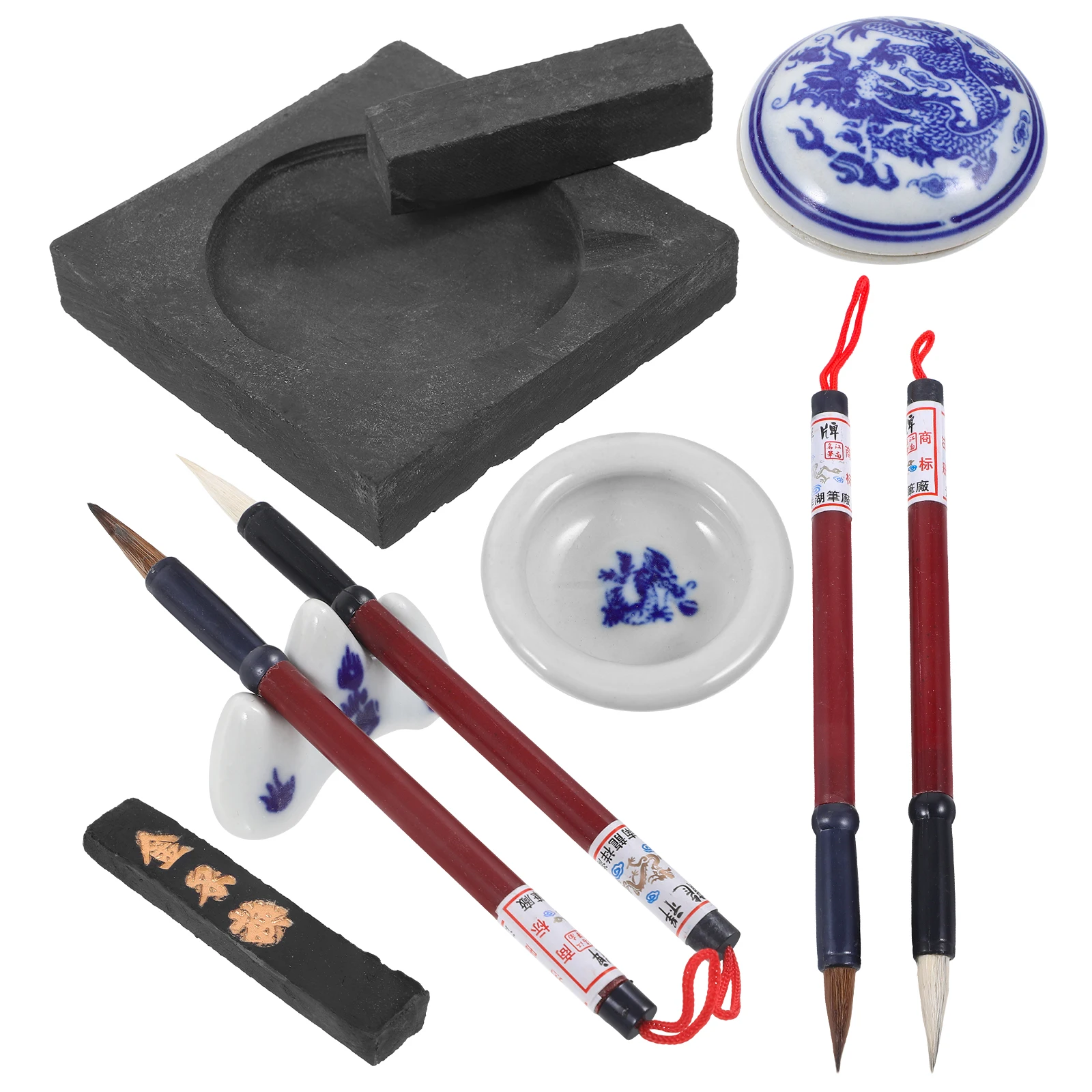 

Four Treasures Study Set Felt Man Brush Cloth Calligraphy Kit Beginners Chinese Painting Square Inkstone Pen Stand Watercolor