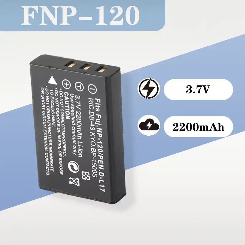 

3.7V 2200mAh NP120 Battery Compatible with FNP-120/Pentax DLI7/Ricoh DB43/Kyocera BP1500S Camera Lithium Battery