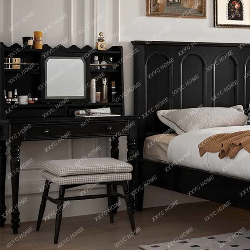 AA Small Black Dressing Table Mirror Modern Minimal Living Room Dressing Table Storage Makeup