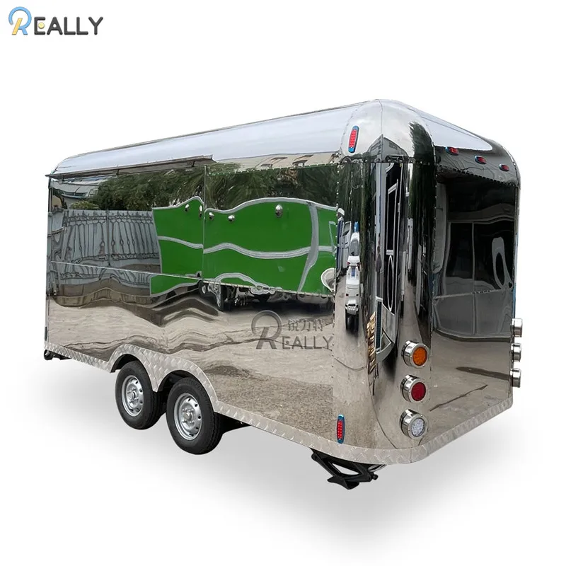 DOT aprovado caminhão de alimentos 20 pés grande cozinha móvel reboque de comida rápida espelho reboque de café de aço inoxidável