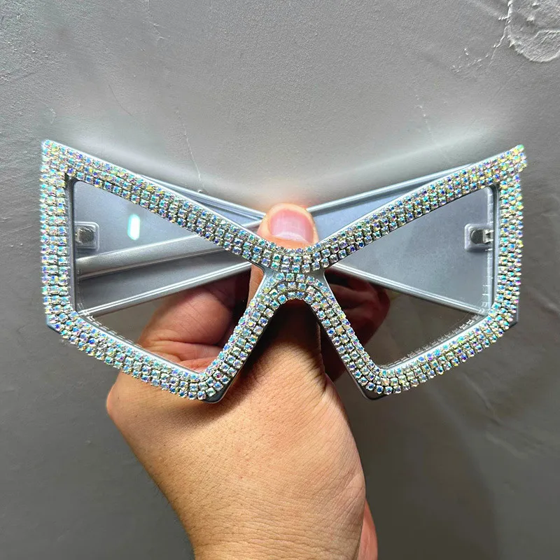 Diamant Quadrat Sonnenbrille Frauen Luxus Strass Großen Rahmen Sonnenbrille Weibliche Outdoor UV Schutz Kristall Damen Brillen – Detail 10