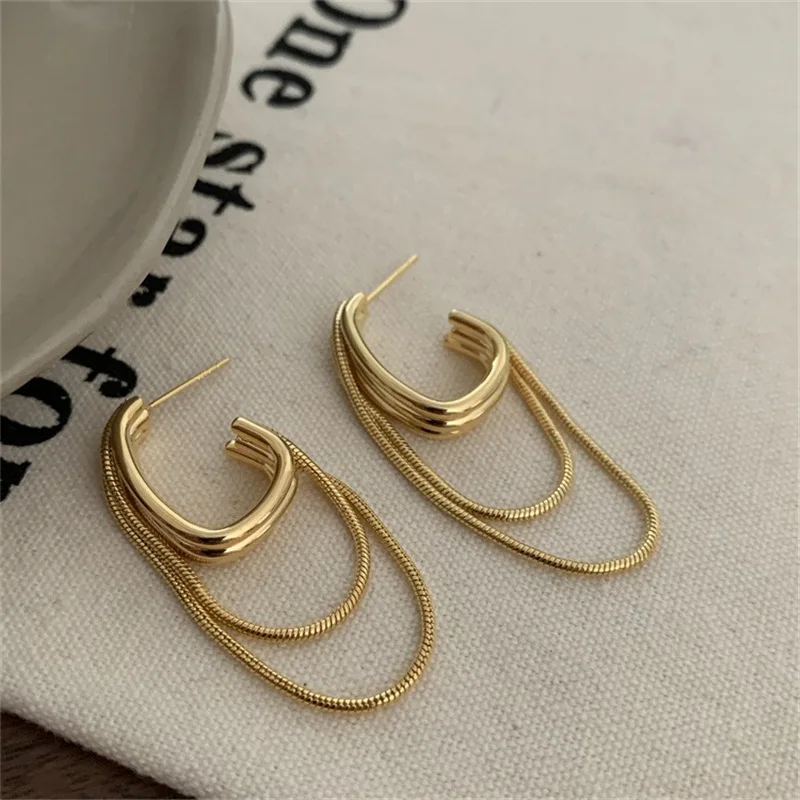 Metal Style Chain Tassel Earrings Designer High-end Elegant Face-modifying Personalized Earrings