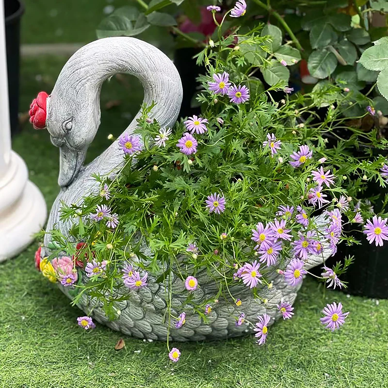 Two Color Magnesium Oxide Swan Flowerpot, Courtyard Decorations Used, Outdoor Garden, Balcony Animal Ornaments, Pots for Plants