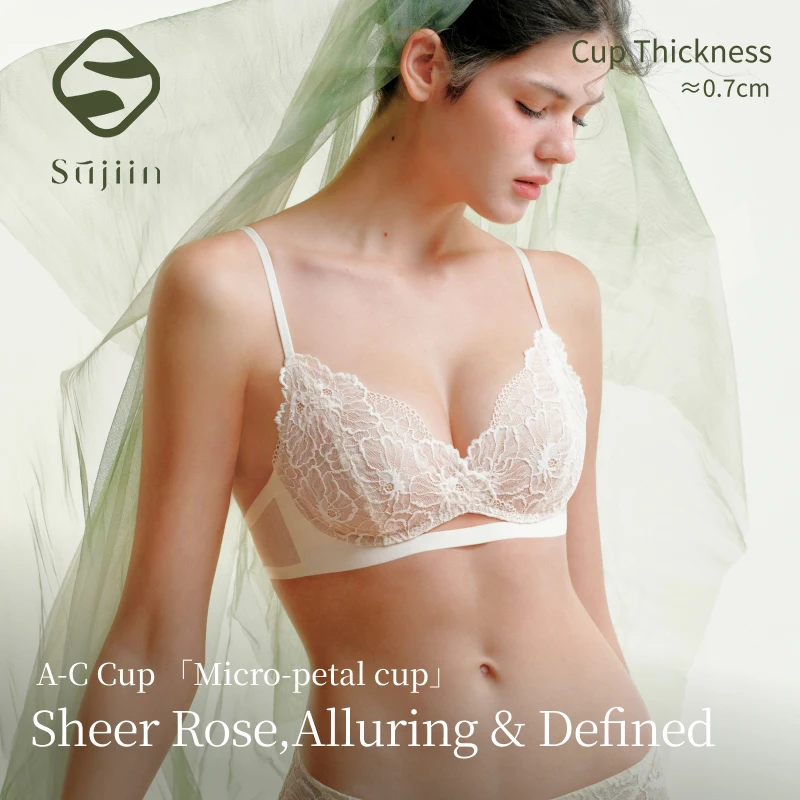 

SUJIIN Sexy Floral Lace Wireless Bra for Women Push Up White Bras Female Thin Comfortable Bralettes Lady Small Chest Lingerie