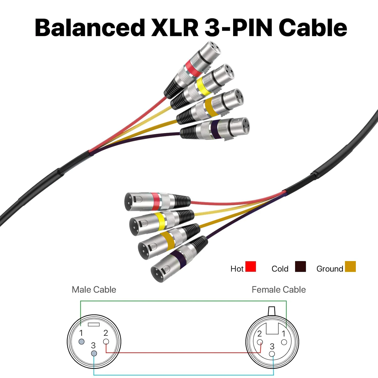 Cables XLR Snake (4 colores) Cable de conexión de micrófono de 4 canales Cable XLR macho a hembra para estudios de grabación en vivo