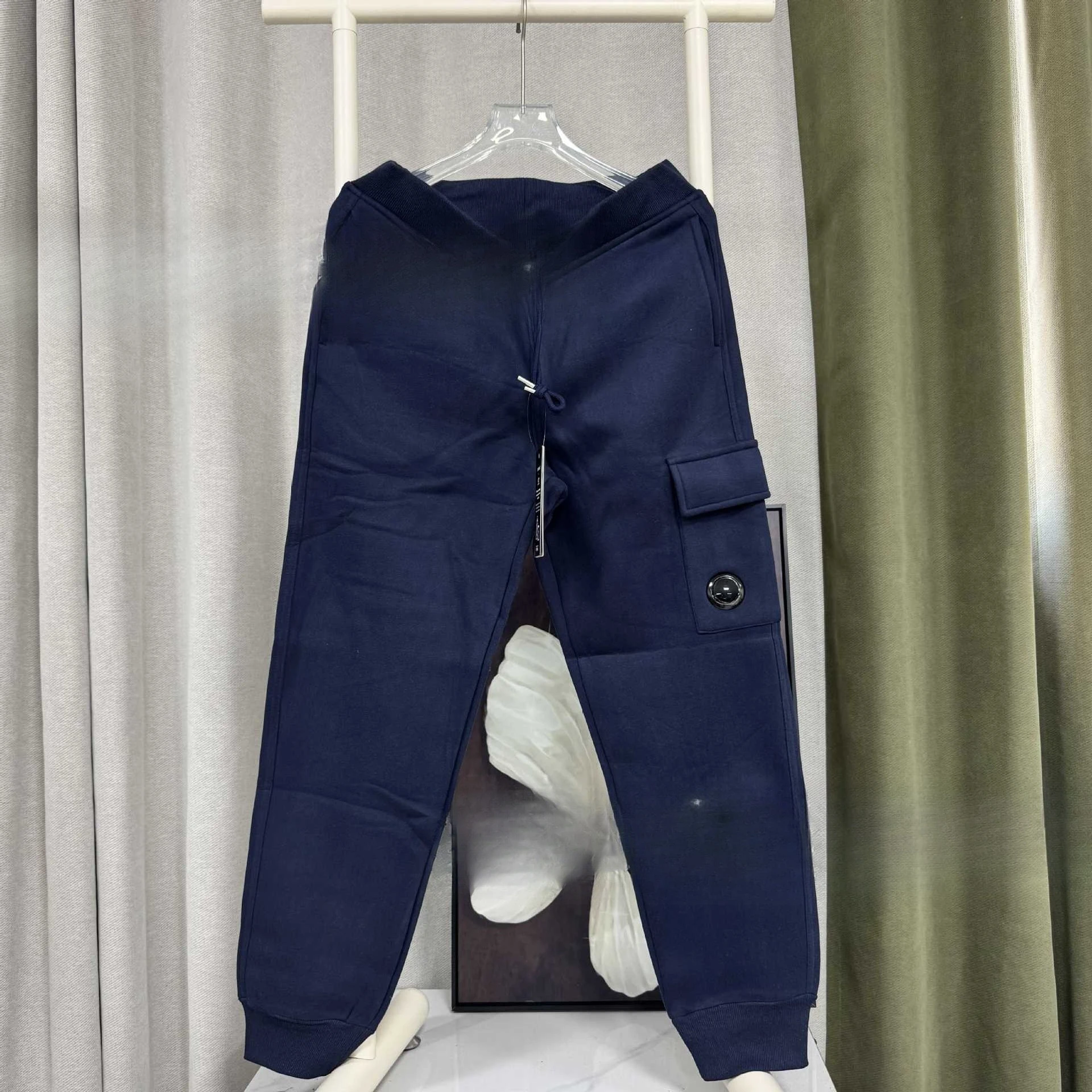 Fleece sweatpants men's tied feet lenses pure cotton winter warm tooling pockets men ins trousers foreign trade