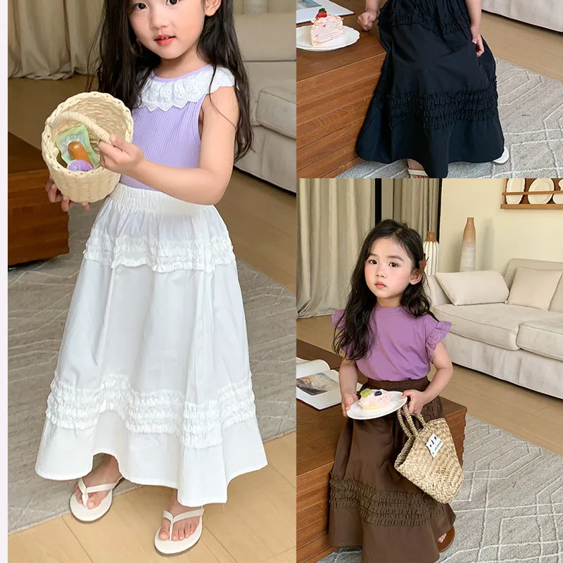 Girls' Spring/Summer Skirt High end Half length Skirt Korean Fashion Princess Skirt Girl A-line Princess Girls Lotus Leaf Skirt