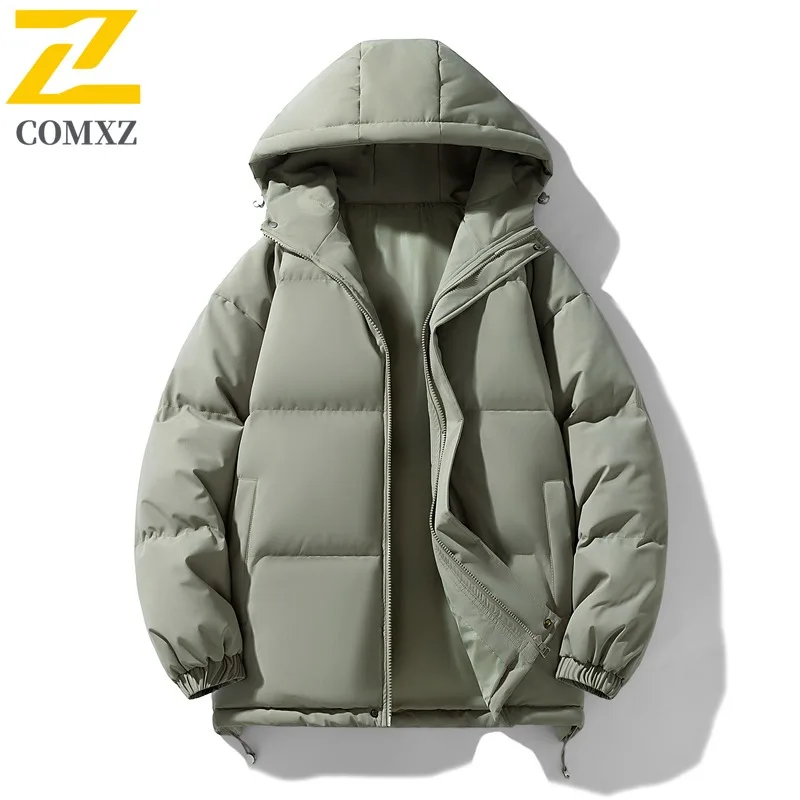 

COMXZ 2025 Men Women Fleece Lined Padded Jacket Korean Style Hong Kong Fashion Loose Fit Casual Coat Winter Trendy windbreaker