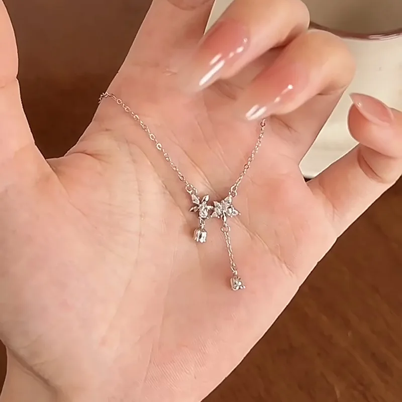 925 Sterling Silver Exquisite Crystal Valley Flower Chains Necklace For Women Choker Chain Wedding Party Jewelry Gift