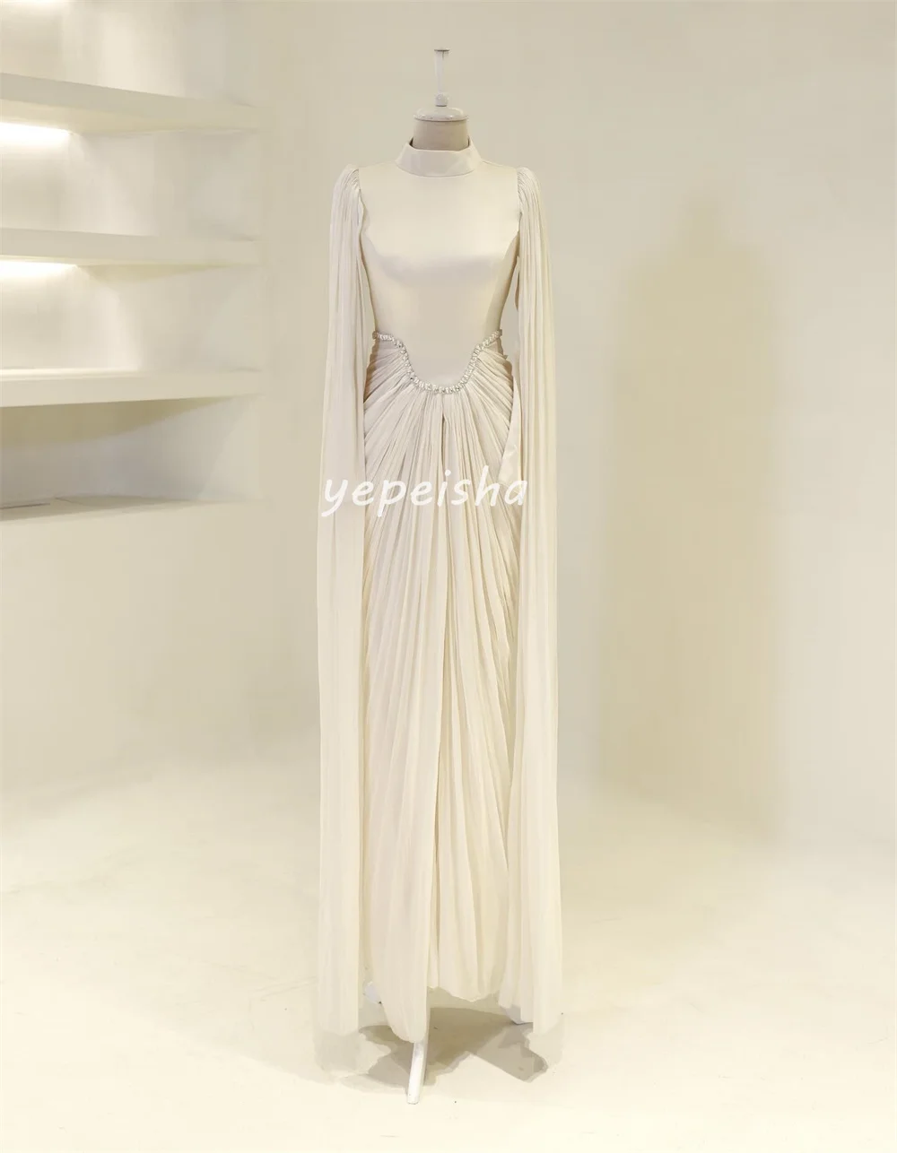 Customized Formal Fashion Chiffon Pleat Draped Rhinestone A-line High Collar Long Dresses Bespoke Occasion Dresses High Quality image 3