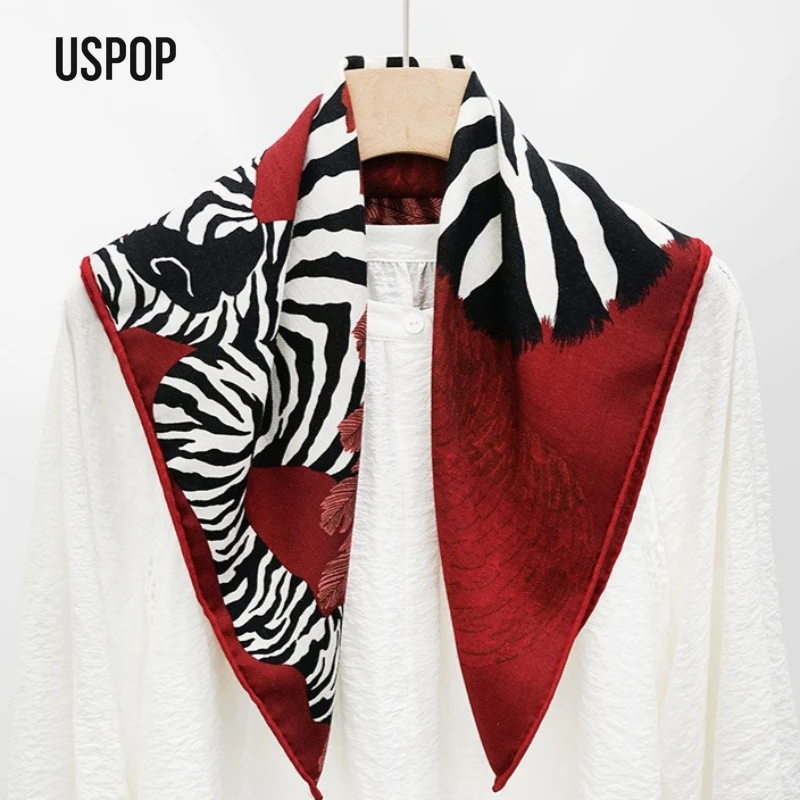 

USPOP 62 см квадратный шарф из шелковой шерсти для женщин — осенне-зимний теплый шарф на шею с рисунком зебры/наголовье