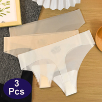 3PCS Transparent Thong Panties Women Ultra-thin Sense Sexy Female Seamless Low-waist Solid Color G-string Quick Drying Underwear
