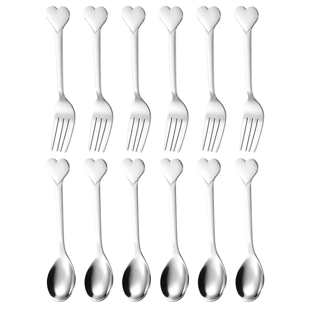 

Love Fork Spoon Dessert Table Spoons Eating Delicate Stainless Steel Cutlery Appetizer Salad Utensils Home Accessories Kitchen