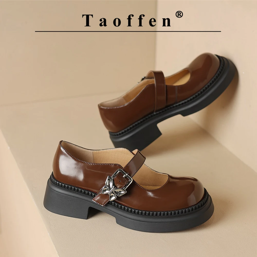 

Taoffen Casual Mary Janes Loafers Women Butterfly Decoration Buckle Solid Loafers Mature Round Toe Thick Sole Office Lady Shoes