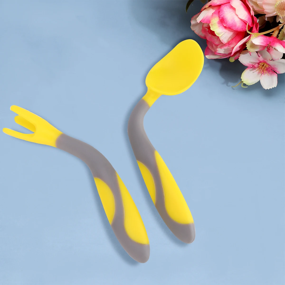 

Baby Training Tableware Spoon Fork Non Slip H Durable PP TPE Material High Temperature Resistance Baby Feeding
