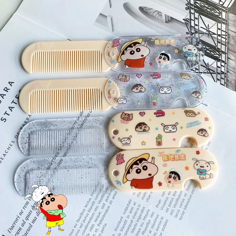

Crayon Shin-chan Folding Comb Transparent Mini Pocket Hair Comb Cartoon Anime Care Anti-static Hair Brush Girl Boy Portable Comb