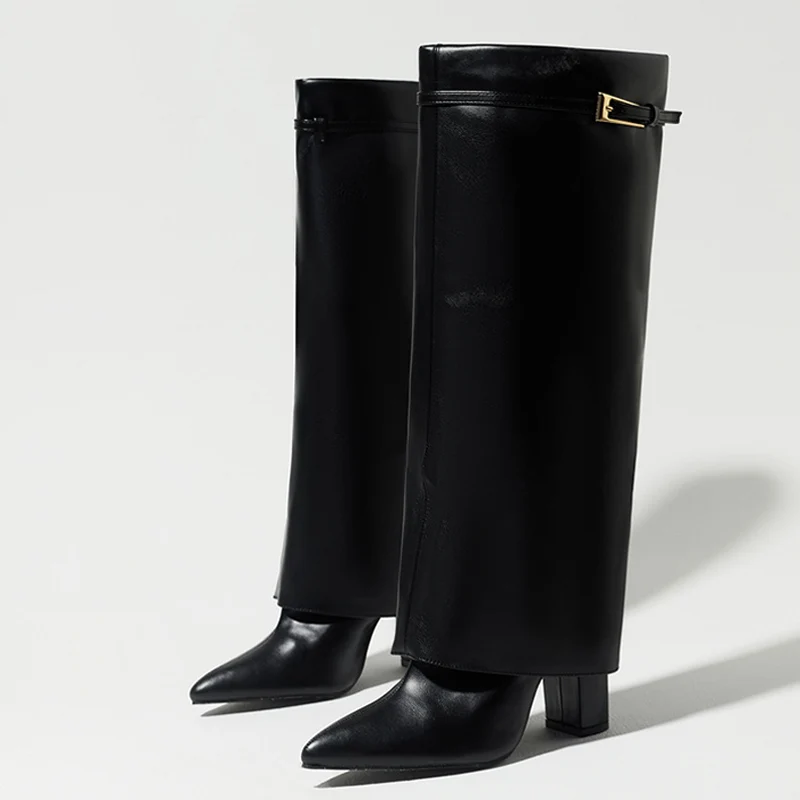 Liyke New Design Wine Red Women Knee-High Boots Fashion Sexy Pointed Toe Thick High Heels Autumn Winter Shoe Ladies Long Booties