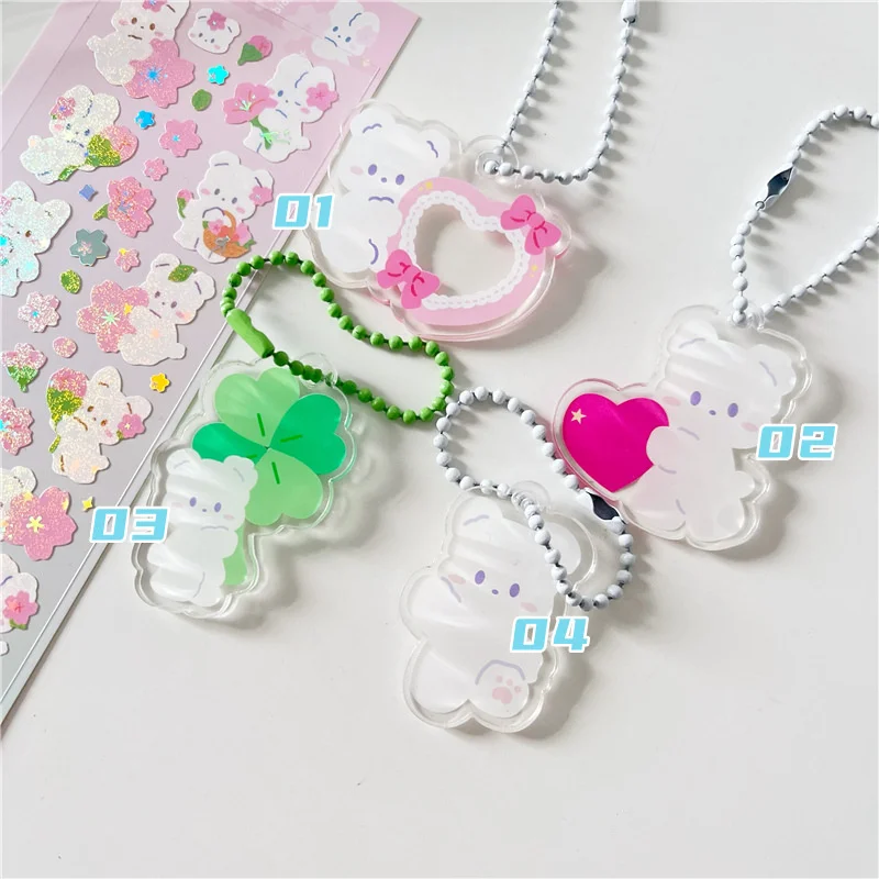 Ins Cartoon Cute Four Leaf Grass Bear portachiavi Toy acrilico Girl Kawaii zaino borsa Zipper decorativo ciondolo ornamento