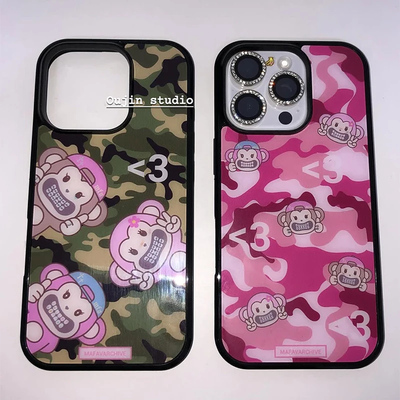 Funda de silicona antichoque con diseño de camuflaje de mono estilo coreano para iPhone 17 Air 16 Pro Max 15 14 Plus 13 12 11