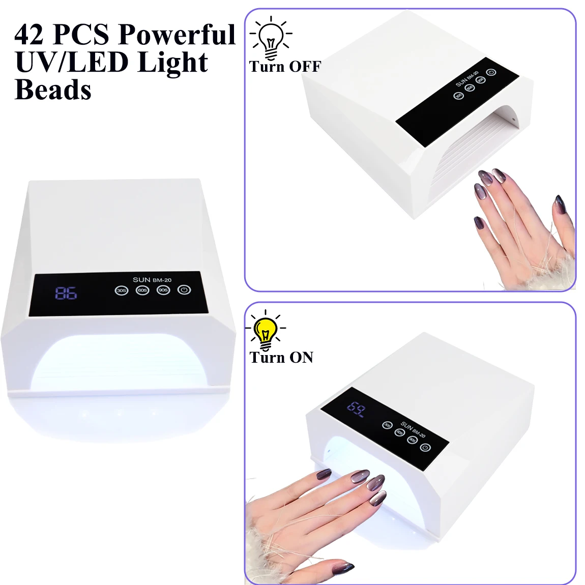 เครื่องอบเล็บยูวีแอลอีดีแบบชาร์จไฟได้ 42 ดวง พร้อมหน้าจอ LCD ตั้งเวลาได้ 3 ระดับ อุปกรณ์ทำเล็บสำหรับใช้ในบ้านและร้านเสริมสวย