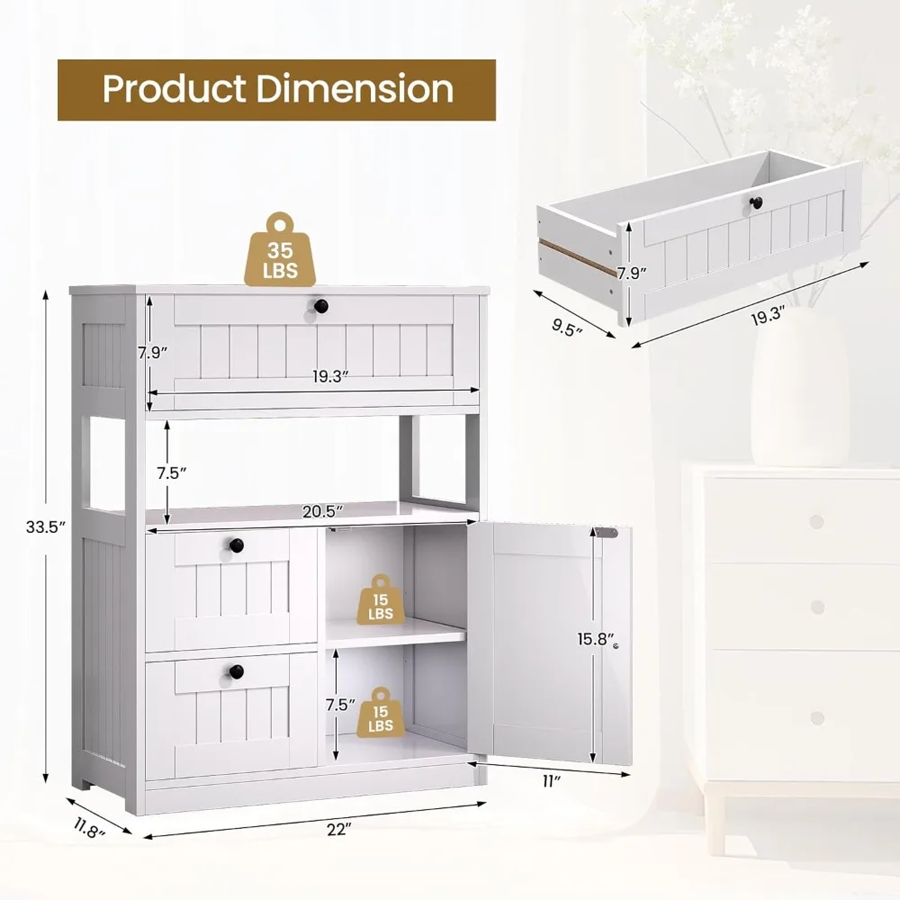 خزانة أرضية حمام معاصرة ذات 3 أدراج مع أرفف قابلة للتعديل للتخزين والتنظيم #2