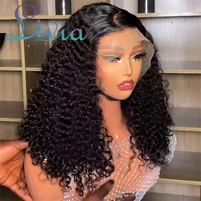 220% Density Deep Wave Short Bob Wigs Human Hair 13x4 Lace Frontal Wig Brazilian Hair Curly Bob Wig 4x4 Closure Wig For Women