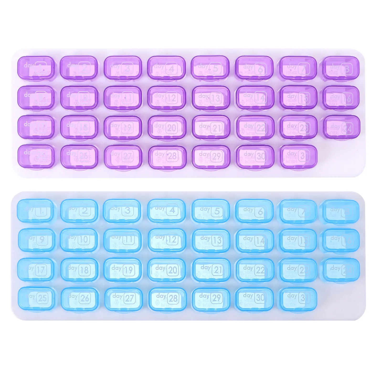 2Pcs Monthly Pill Case 31 Compartments Portable Medicine Organizer Vitamin Storage Box Travel Pill Organizer Case