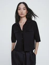 Ethereal MD 2026 YAZHIMEI spring new style of Women's solid color slim-fit version design sense short-sleeved knit cardigan