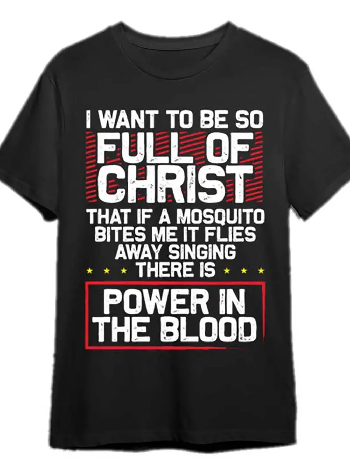 1pc, 100% Cotton, Blood of Strength Religious T-Shirt, Interesting Men'S Short-Sleeved Printed T-Shirt, Street-Style Short-Sleev
