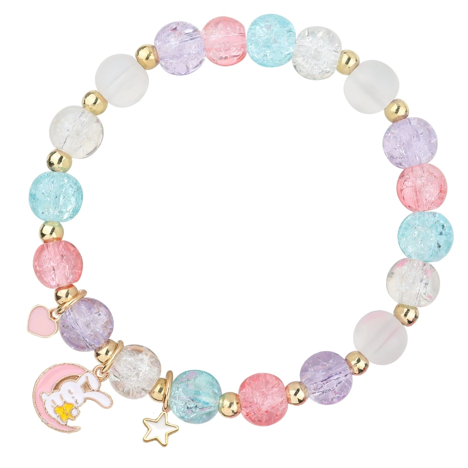 

Purple Cracked Bead Bracelet Easter Young Girls Gift Golden Bead Pink Cracked Bead Rabbit Bracelet