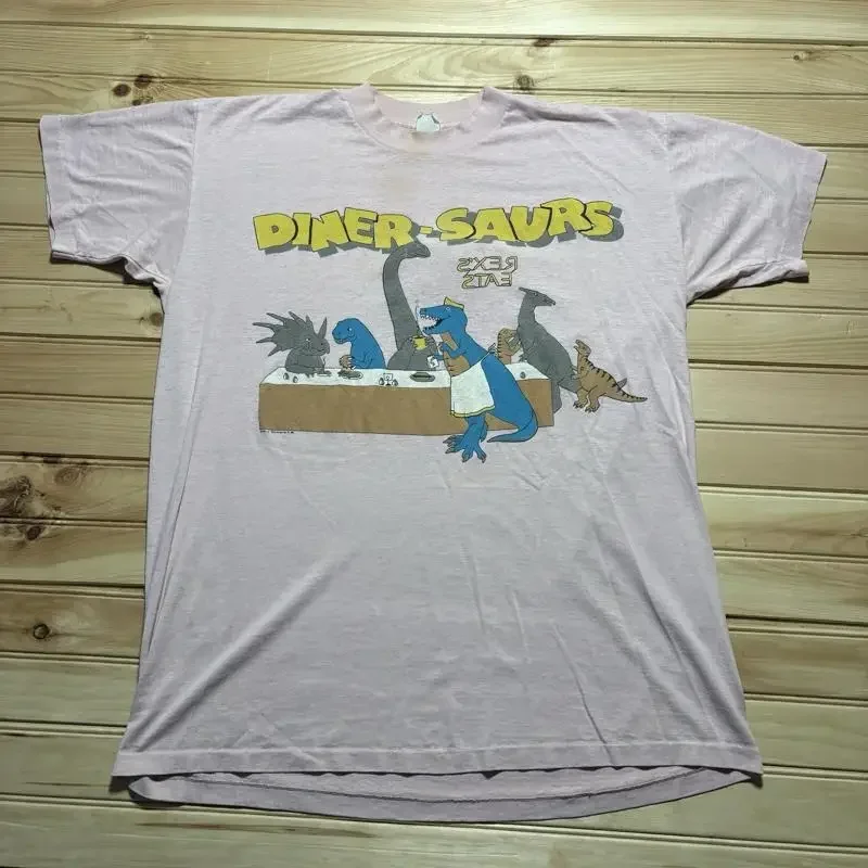 Vintage 80S Dinersaurus Dinosaur Cartoon Saurus Rex Äôs Eats Diner T Shirt Size L Xl