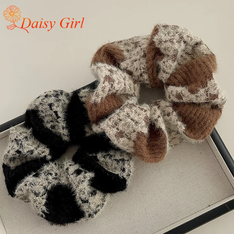 New Double Spelled Wool Large Intestine Hair Ropes For Women Retro Headband Ponytail Rubber Hairr Tie Hair Accessory