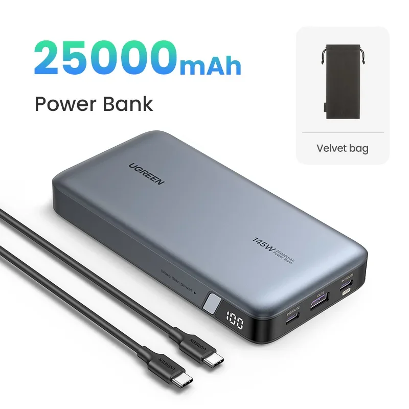 UGREEN 145W 25000mAh Power Bank PD 140W Fast Charging PowerBank for Xiaomi 13 Laptop Notebook Quick Charge Battery PB205