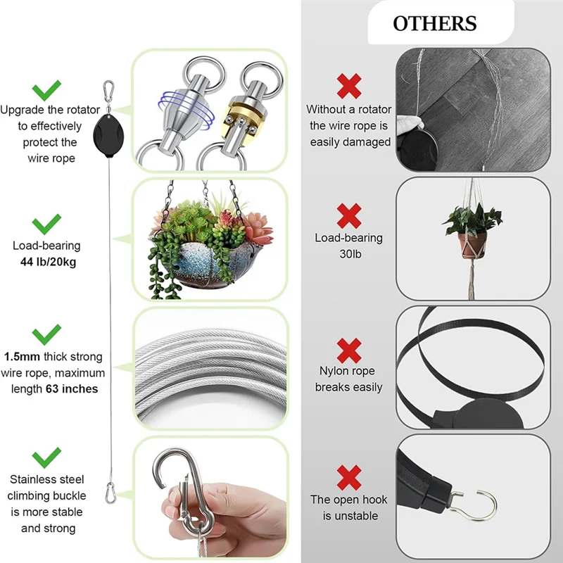 

TFTP-3-Piece Heavy-Duty Retractable Plant Hanger Adjustable Hook Bird Feeders And Grow Lights