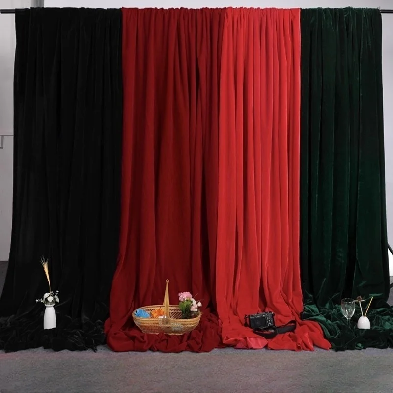 Rideau de toile de fond noir en velours sans plis pour fêtes, draperies de toile de fond en tissu de luxe doux pour les mariages, sélectionner les couleurs au bricolage