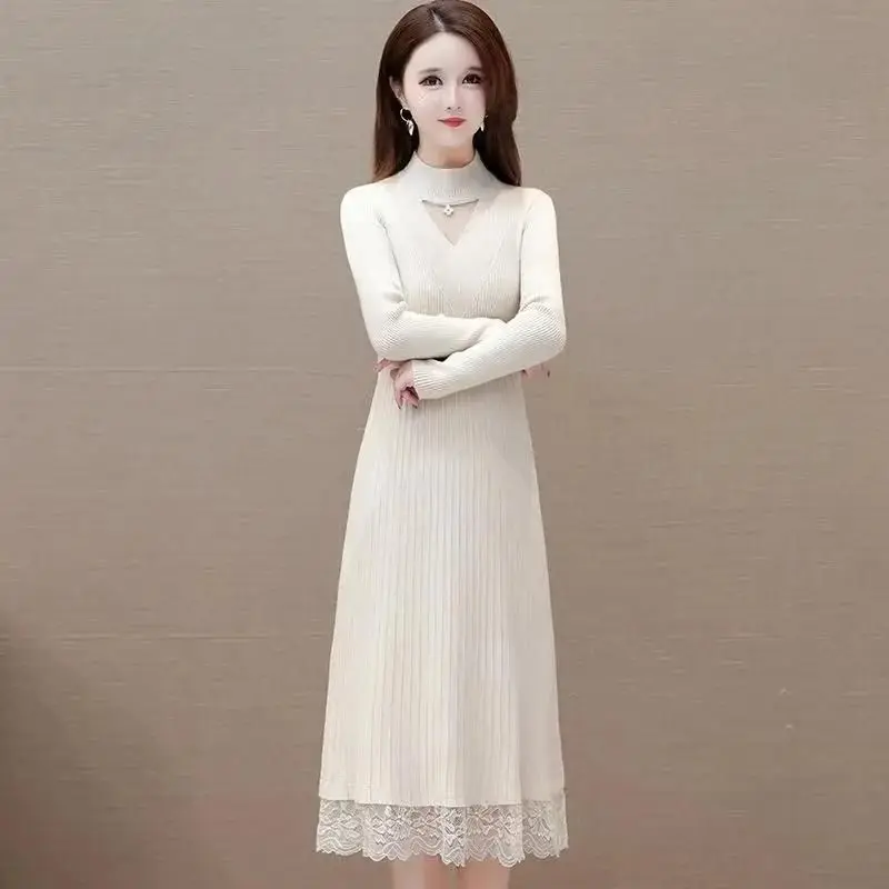 

Slimming Large Size Women's Loose Materni Midi Sweater Dr with Lace Knitted Casual Sle Long Sve Non-Henrietta Dr