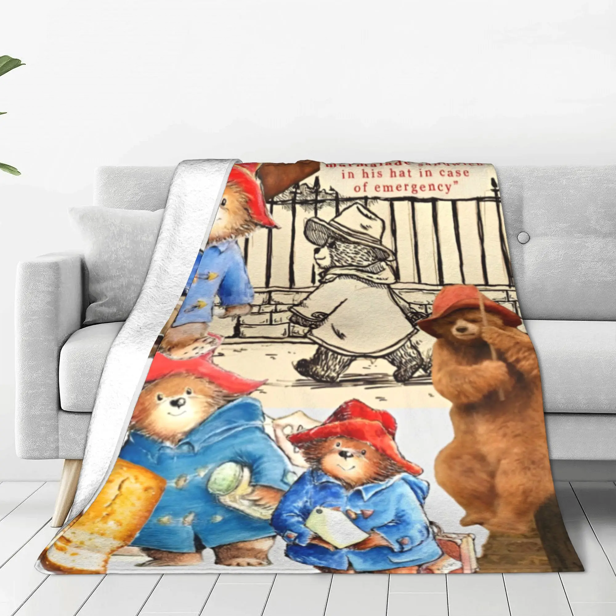 Britain Paddington Brown Bear Blankets Flannel Cute Movie Cartoon Multi-function Soft Throw Blanket Outdoor Bed Plush Quilt