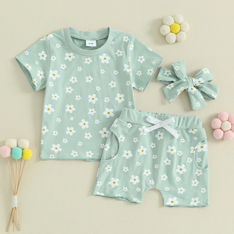 

Toddlers Baby Girls Summer Clothes Set Short Sleeve T Shirt Shorts Set Newborn 2Pcs Outfits Set