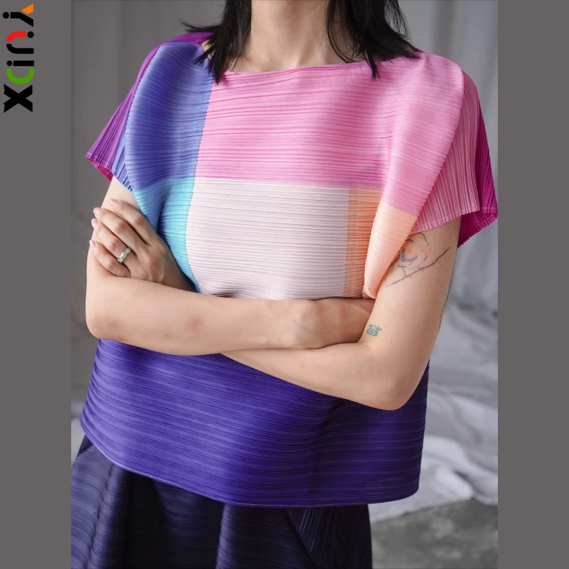 YUDX Checkered Pleated Sleeveless Top & Midi Skirt Set Lightweight Wrinkle-Resistant Women's Casual Daily Vacation Party Co-ords