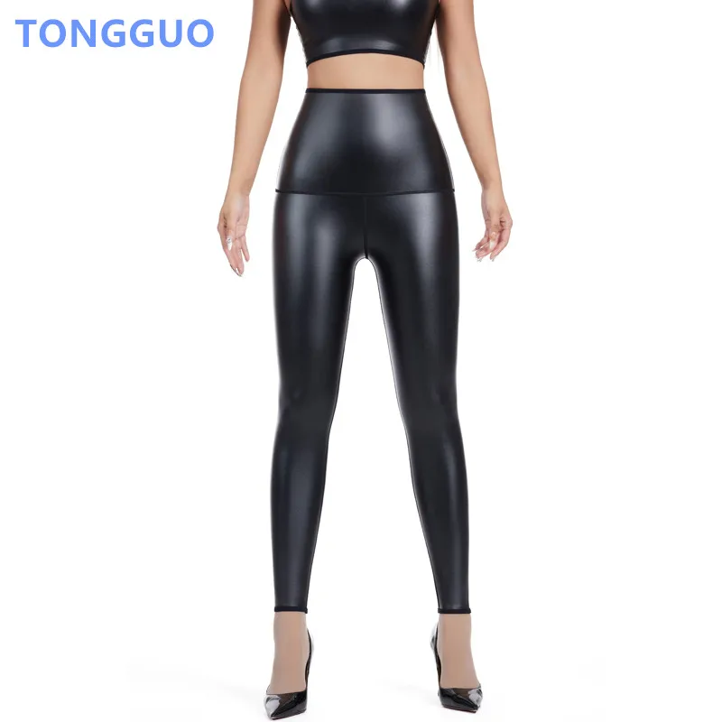 Legal menina novo corpo shaper leggings de couro falso calças de cintura alta calças elásticas cintura trainer moldar calças de couro shapewear
