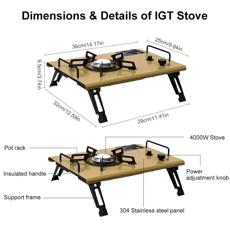 WESTTUNE Camping Table with IGT Stove Portable Aluminum Alloy Folding Table with Accessories Multifunctional Outdoor Tables