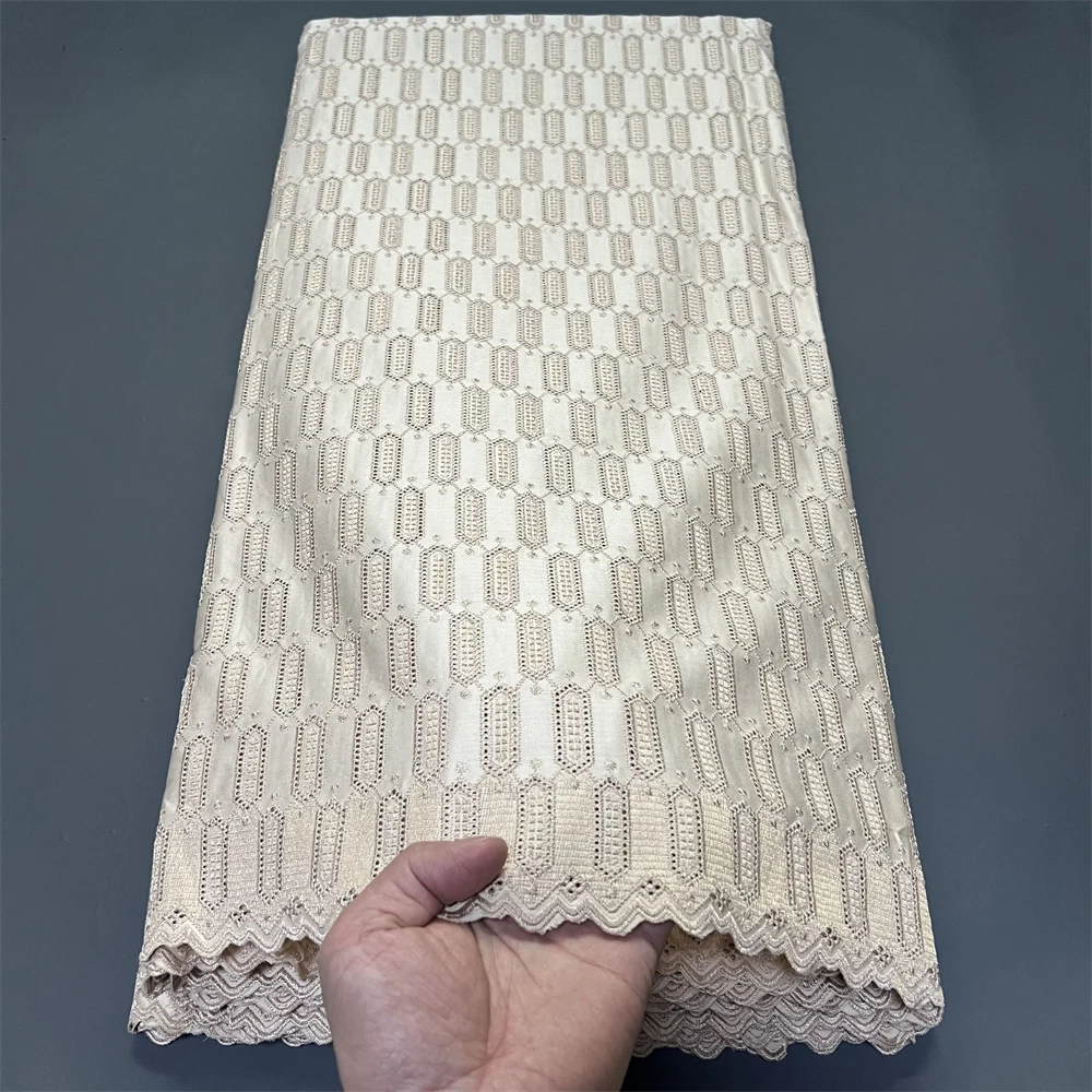 

2026 African Nigerian Tulle Lace Fabric for Dress Sewing High Quality Damask Cotton Pure Embroidery Wedding Party 5Yard hz1409