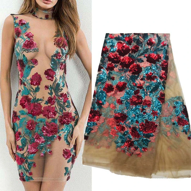 

5Yards African Lace Embroidery Large Beads New Mesh Bottom Beads Fabric Ethnic Style Clothing Accessories Embroidery Fabrics