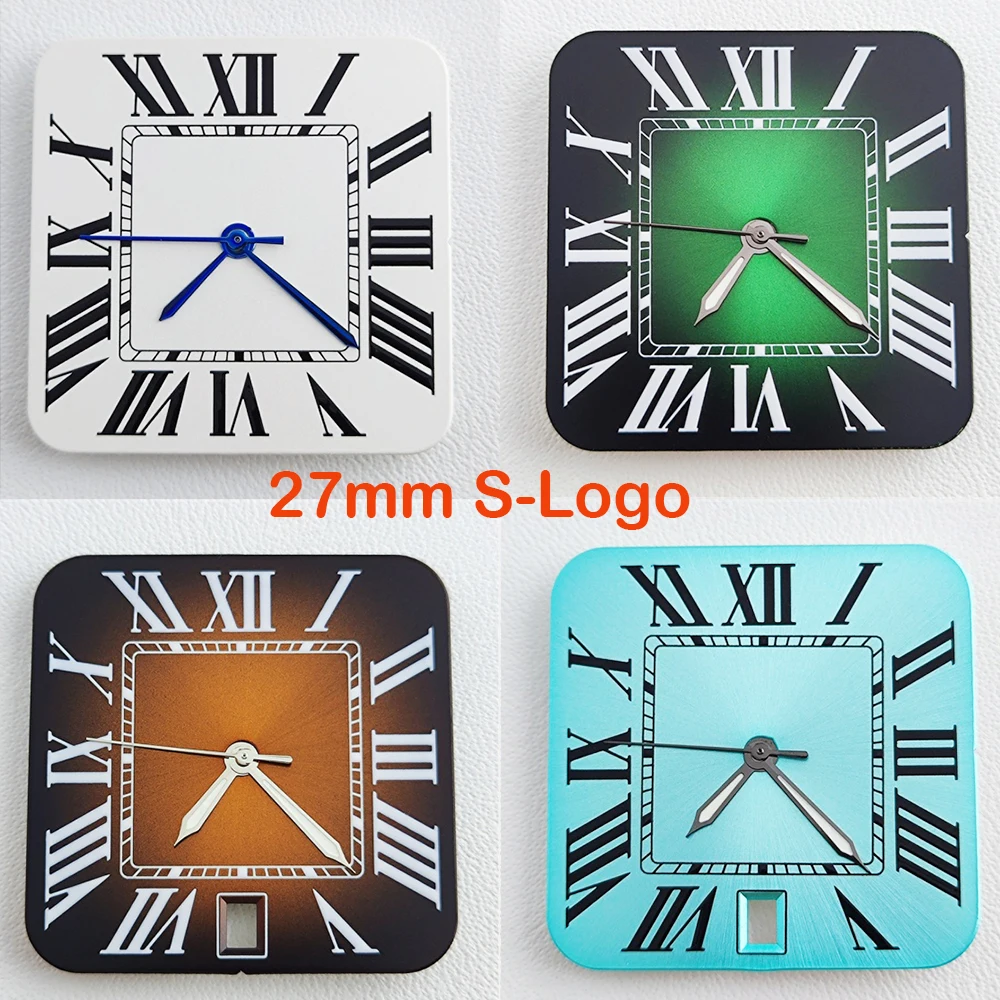NH35 27mm Square Watch Dial, S Logo, Roman Numerals, Compatible with NH35/36 Movement Watch Parts